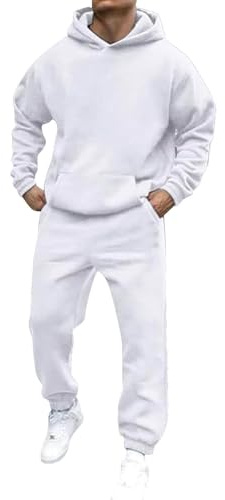 Ensemble de survêtement uni à capuche pour homme - Sweat à capuche - Pantalon - Décontracté - En polaire chaude - Coupe ajustée - Avec cordon de serrage et poches avant