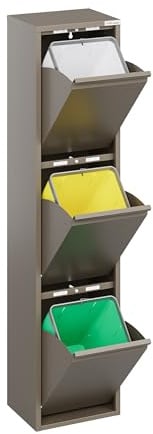 VEEHAUS Poubelle de cuisine pour une utilisation polyvalente avec rabats en acier inoxydable - Poubelle élégante pour un rangement efficace et pratique - Beige (3 x 15 LT - 45 l)