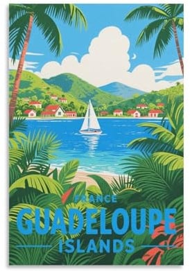 Vintage-Reiseposter Frankreich, Guadeloupe-Inseln, 30 x 45 cm, Wanddekoration, Gemälde, Leinwand, Wandkunst, Wohnzimmer, Poster, Schlafzimmer