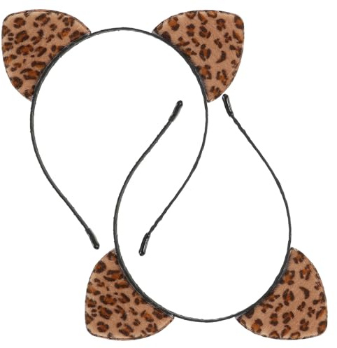 PRETYZOOM 2 Stück Leopardenohren Haarreif mit Katzenohren Haarband aus Metall und Stoff zum Fixieren rutschfest für Party Karneval