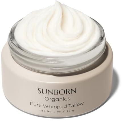 Sunborn Organics Pure Whipped Tallow (Unscented) | 1 Ingredient | Handmade in USA | 100% Grass-Fed Beef Tallow Face Moisturizer Cream Lotion for Dry Skin, Baby, Eczema, Sensitive Skin, Fragrance-Free