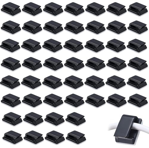 50 Pcs Self Adhesive Cable Clips – Stick On Wire Clips for Cable Management, Dash Cam & Car Wire Tidy – Strong Adhesive Black Cable Clips for Home, Office & Car