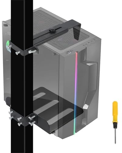 PC Halterung Unter Schreibtisch, PC Wandhalterung für Meisten Computergehäuse, Heavy Duty Computergehäuse-Halterung, Ohne Bohren, Verstellbare Höhe und Breite, 20 kg Kapazität, Schwarz
