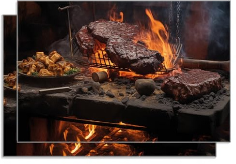 Wallario 2er Set Frühstücksbrettchen aus Glas, Glasunterlage, Glasbrettchen Urige Grillkunst: Steakschmiede, Größe 30 x 20 cm, Sicherheitsglas