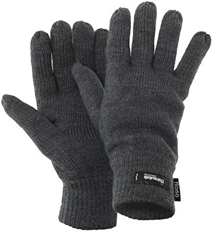 Floso Herren Thermo Strick-Handschuhe Thinsulate (Einheitsgröße) (Grau)
