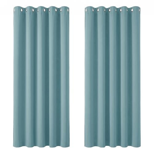 Deconovo Thermal Insulated Blackout Curtains Boys W66 xL90 Sky Blue 1 Pair | Eyelet Curtains for Living Room Bedroom,Heat Blocking 90 Inch Long Curtains,Energy Saving,Decor-Versatile,Noise Reduction