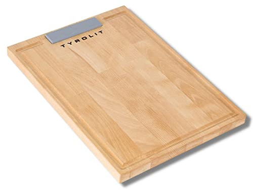 TYROLIT hochwertiges Schneidebrett aus Holz mit integriertem Schleifstein 35x23x1,8cm - Klingenschonendes Holzschneidebrett aus Buchenholz - Design Schneidebrett Made in Österreich