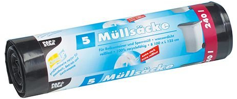 PAPSTAR 1 Karton = 9x5 Müllsäcke, LDPE 240 l 125 cm x 100 cm schwarz 12126