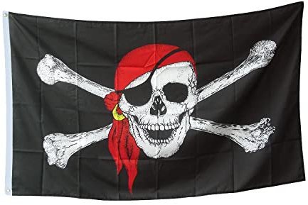 BestSaller 1527 Piraten-Flagge PREMIUM QUALITÄT Totenkopf Fahne mit Ösen zum Hissen, groß, 90x150 cm, schwarz/weiß/rot