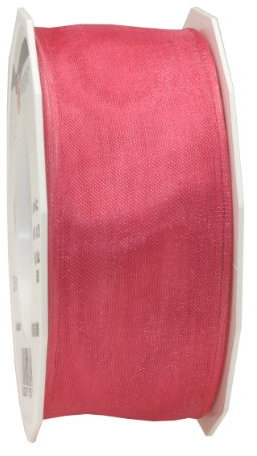Präsent Four Seasons transparentes Band mit Drahtkante Koralle, 25 m einfarbiges Stoffband, 40 mm Breite, leicht biegsames Schleifenband zum Dekorieren & Basteln, für besondere Anlässe