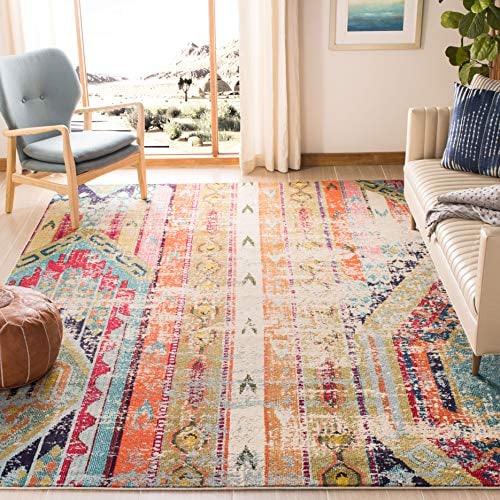 SAFAVIEH Boho Teppich für Wohnzimmer, Esszimmer, Schlafzimmer - Monaco Collection, Kurzer Flor, Multi, 155 X 231 cm