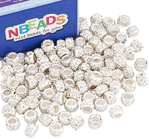 nbeads 100Pcs 12×7mm Klarem Kristall Polymer Clay Strass Europäischen Perlen Großes Loch Rondelle Spacer Perlen Für Europäische Schlangenkette Charm Armband