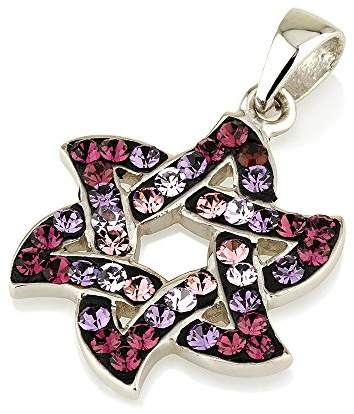 Star Of David Anhänger mit rosa Edelstein & 925 Sterling Silber Halskette