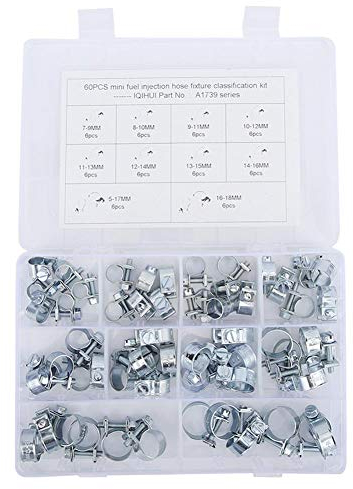 Collier de Serrage Tuyau, KIMISS 60 pièces colliers de serrage en acier Inoxydable Collier Tuyau Pinces Clips pour l'électronique, la voiture, le vide, le tuyau d'essence et le tuyau d'essence