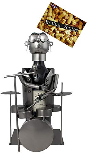 BRUBAKER - Porte-Bouteille de vin - Batteur/Percussionniste - Métal - Carte de vœux Incluse - Idée Cadeau Originale - Objet décoratif