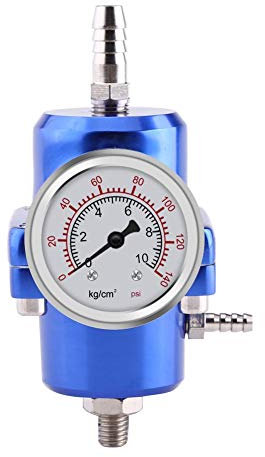 Regulador de presión de combustible de aleación de aluminio, FPR ajustable Kit de regulador de presión de combustible de aleación de aluminio con manguera de calibre 0 140psi(Azul)