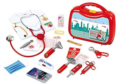 Theo Klein 4340 Arztkoffer Deluxe I Inkl. Arztkostüm mit Haube und Mundschutz, Metall-Stethoskop, Smartphone mit Sound, Pulsmesser und zahlreichem Zubehör I Spielzeug für Kinder ab 3 Jahren