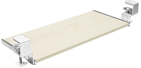 FIX&EASY Tastaturauszug klemmbar mit Tastaturablage 800X300mm ahorn Dekor, Tischklemmen höhenverstellbar weiss, Schienen verzinkt 300mm, Auszug für Tastatur Maus Keyboard und Laptop Ablage