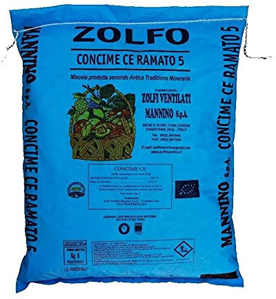 Mannino Zolfo Ramato 5% Concime per Agricoltura Biologica per Orto e Giardino, uso professionale, formato da 10 kg
