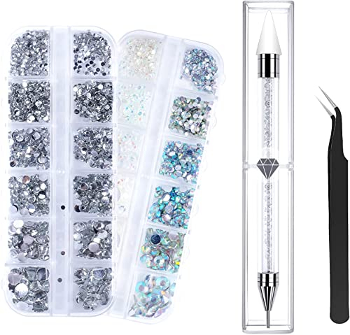 ANGNYA 4000 Stück Strasssteine Nägel Nail Art Strasssteine Dekorationen Nagelsteine für Nail Art Zubehör und klare Kristall Strasssteine Handwerk mit Pick Up Pinzette und Strass Picker Dotting Pen…