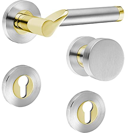 ck-türbeschläge Design Drückergarnitur Lightning | Schraubrosetten | Messing poliert PVD/Edelstahl matt (Wechsel rechts)