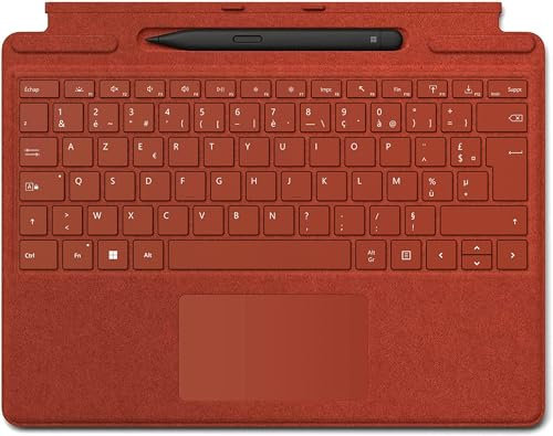 Microsoft Surface clavier Signature Keyboard + Stylet Surface Slim Pen 2, Rouge Coquelicot, compatible Surface Pro 8, Pro 9 et Pro X (Clavier AZERTY)