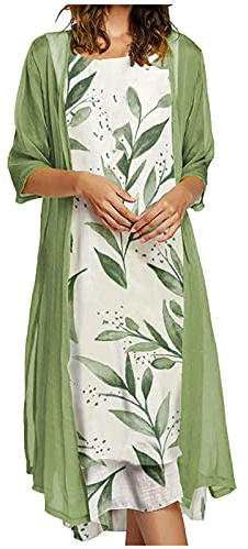 Women's Casual Floral Print O-Neck Sleeveless Two-Piece Set Chiffon Dress - UK Size for Work, Office, Wedding Guest - Plus Size Available