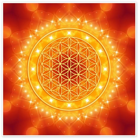 Posterlounge Blume des Lebens - Goldene Lichtenergie Poster von Dolphins DreamDesign 30 x 30 cm Wandbilder Wanddeko