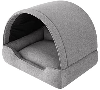 Grey Dog Bed & Cat Cave - L: 60 x 47 cm, Sleeping Places for Dogs & Cats, Fabric Dog House, Furniture for Animals