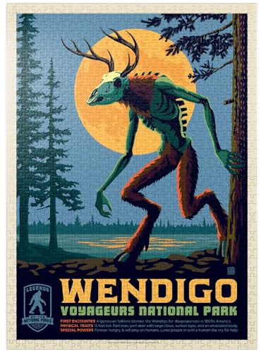 MyPuzzle Legends of The National Parks: Voyageurs' The Wendigo, Vintage Poster - Premium 1000 Piece Jigsaw Puzzle for Adults