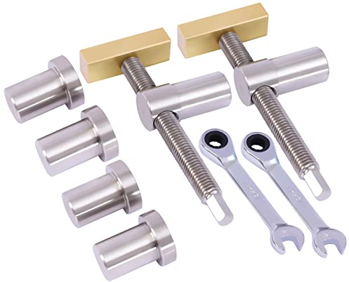2 Stück Tisch Werkbank Klemme für 20mm Loch mit 4 Stück Bankhunden und 2 Maulschlüssel, Edelstahl Schraubstock für Holzarbeiten DIY Positionierung Bank Hobel Stop Baffle Werkbank Hilfswerkzeug Klemme