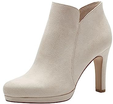 Tamaris Damen Boots mit Absatz Textil Vegan Blockabsatz; IVORY/beige; 40