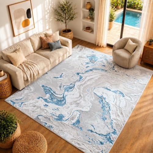 Livabliss Dahlia Adria Abstract Rug, Soft – 160x213 cm, Grey, Blue & Ivory