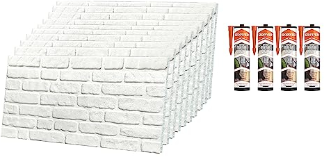 IZODEKOR Paneles de pared de poliestireno 3D para revestimiento de pared con sellado adhesivo, blanco (Schneewittchen) (10 paneles y 4 sellados adhesivos incluidos)