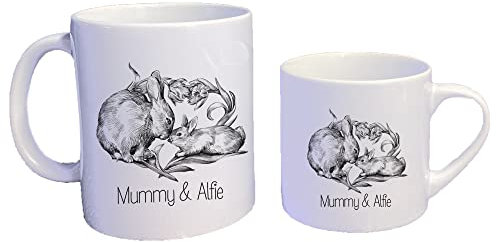 Personalised Matching Family Mug | Mother's Day Easter Gift | Cute Bunny Mummy and Baby Mini | Mama Me Rabbit Gift | Mum Toddler Children