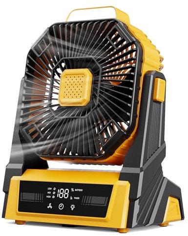 KopBeau Portable Camping Fan with Lights, 20000mAh Detachable Rechargeable Battery Operated Fan, Battery Powered Outdoor Tent Fan with 4 Speeds & Hook, Personal USB Table Fan for Camping Accessories