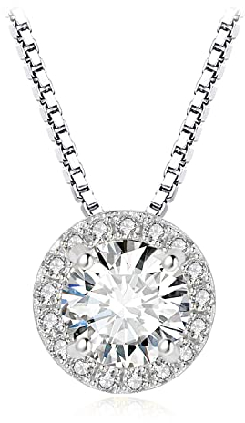JewelryPalace Rundschliff 1ct Zirkonia Halo Kette Anhänger, Simulierter Diamant Braut Schmuck Set, Halskette Damen Silber 925 Collier Damen mit Stein, Schmuck Mädchen Geschenk für Frauen 45CM