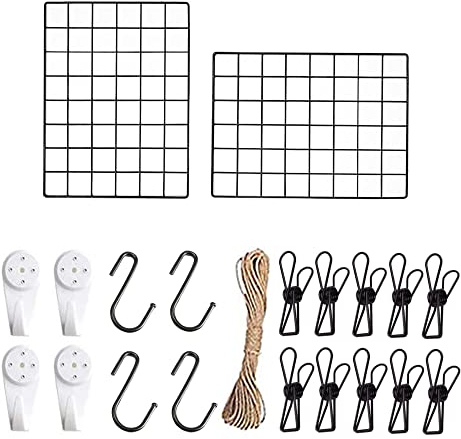 Rejilla Decoracion Pared Juego de 2,Rejilla de Pared Para Mostrar Fotos,Rejilla Metálica Para Decoracion Habitacion y Organizador Pared Escritorio (Negro)