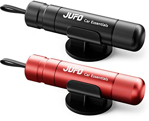 JUFO 2 packs Car Escape Tool with Seat Belt Cutter Quick Emergency Window Breaker Escape Safety Hammer (Black+Red)