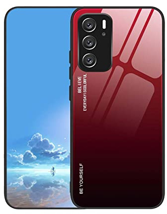 UPLAI Coque pour Oppo Reno 6 5G (Reno6 5G), Très Mince Dégradé de Couleur Verre Trempé Antichoc Housse, Souple TPU Silicone Mode Coloré Étui.Rouge Noir