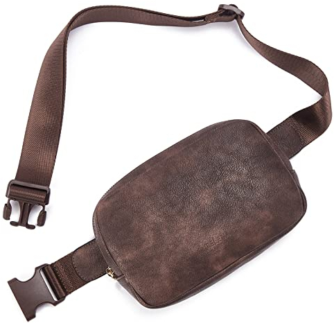 Telena Bauchtasche Damen, PU Leder Crossbody Bag Frauen Umhängetasche Klein Brustbeutel Stylisch Brusttasche Gürteltasche(Kaffee)