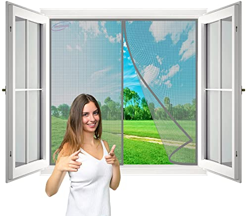 Pollenschutzgitter für Fenster, 230x250 cm wiederverwendbares Insektenschutzgitter für Allergiker mit Seitlichen Aufbewahrungsstreifen für Küche Wohnzimmer- Grau H