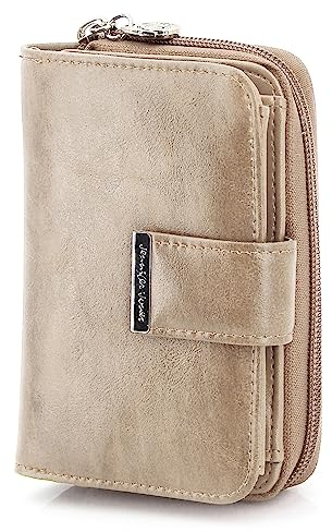 ekavale Kompakte Damen Geldbörse, Portemonnaie-Damen, mittelgroß, Kunstleder (Beige)