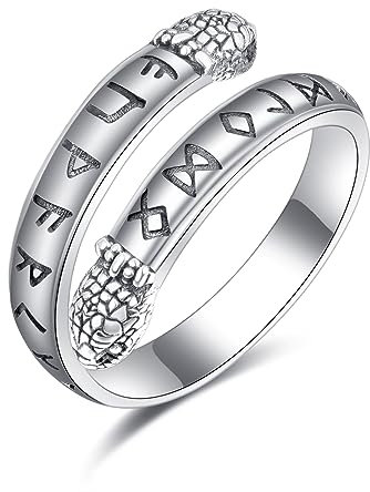 Wikinger -Schlangenring 925 Sterling Silber Verstellbarer Nordic Viking Runes Pfeilring Vegvissir Kompass Viking Schmuckschutz Ring für Männer Frauen