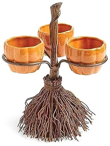 Iegefirm Niedliche Halloween-Harz-Kürbisschalen auf Besen-Harz-Tischtabletts zum Servieren Von Obstsalat-Snacks, Halloween-Tischtabletts Weihnachten