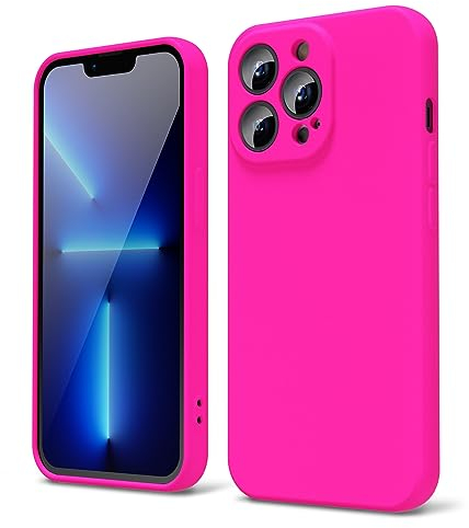 oakxco für iPhone 13 Pro Hülle Silikon Case mit Kameraschutz, Ultra Dünn Bunt Handyhülle Mädchen, Einfarbig Handy Hülle Slim Schutzhülle, Matt TPU Weich Gummi Glatt Silikonhülle Bumper, Neon Pink