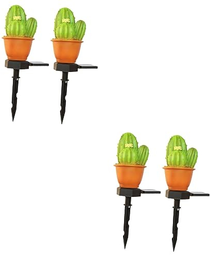 Housoutil 4 Stück Kaktuspark-garten-led-lampe Solarleuchten Im Freien Kaktus-windmühlenform-rasenlicht Gehweg-landschaftslampe Ananaspfahl Licht Wegeinsatzlichter Türdekoration Gang Ländlich