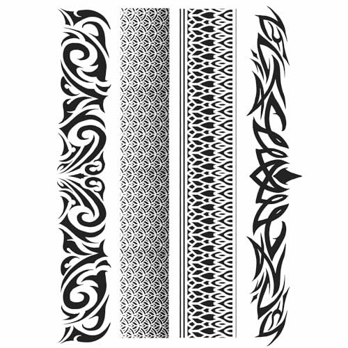 x3 Tatouage Ephémère bracelet tribal bras - 1 lot de 3 Feuilles de tatouages temporaires | Noir | Tatouage Homme, femme - TATTOO YOUR STYLE