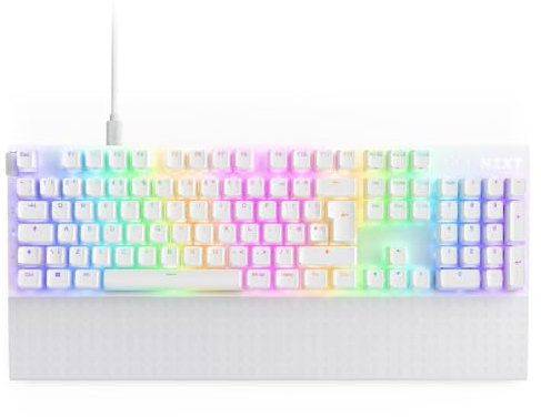 NZXT Function 2-2024 Full-Size Optical Gaming Keyboard | Illuminated RGB | 8K Polling Rate | Linear Optical Switches | Adjustable Actuation | Hot Swappable | Wrist Rest | White UK (QWERTY)