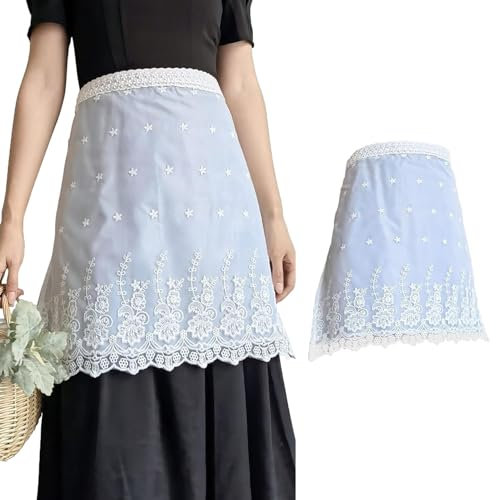 FIBOUND 1 Stück Kurze Taillenschürze, Spitzen-Halbschürze, Damen-Halbtaille-Schürze, Vintage-Halbtaille-Spitzenschürze, Spitzen-Baumwoll-Halbschürze für Küche, Kochrestaurant, Bistro (weiß)